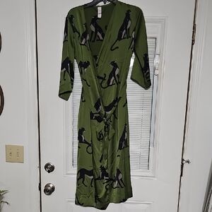 Auden Green Dress with Black Cat Motif